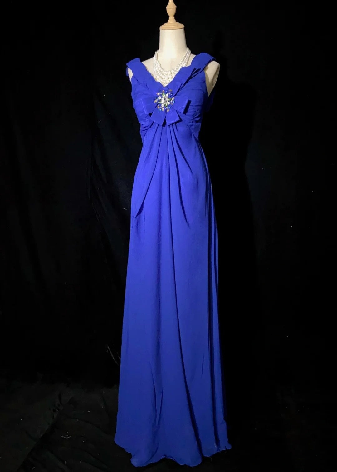 Vintage Prom Dresses Inspo A Line V Neck Royal Blue Chiffon Long 1990s With Beading Formal Gowns N3352