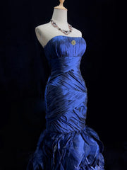 Vintage Prom Dresses Inspo Mermaid 90s Strapless Royal Blue Tiered Layers With Ruffled For Women Formal Dress N3266