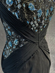 Beautiful Prom Dresses Mermaid Scoop Neck Black Tie Dress Chiffon With Beaded Bodice Long Evening Outfits N3364