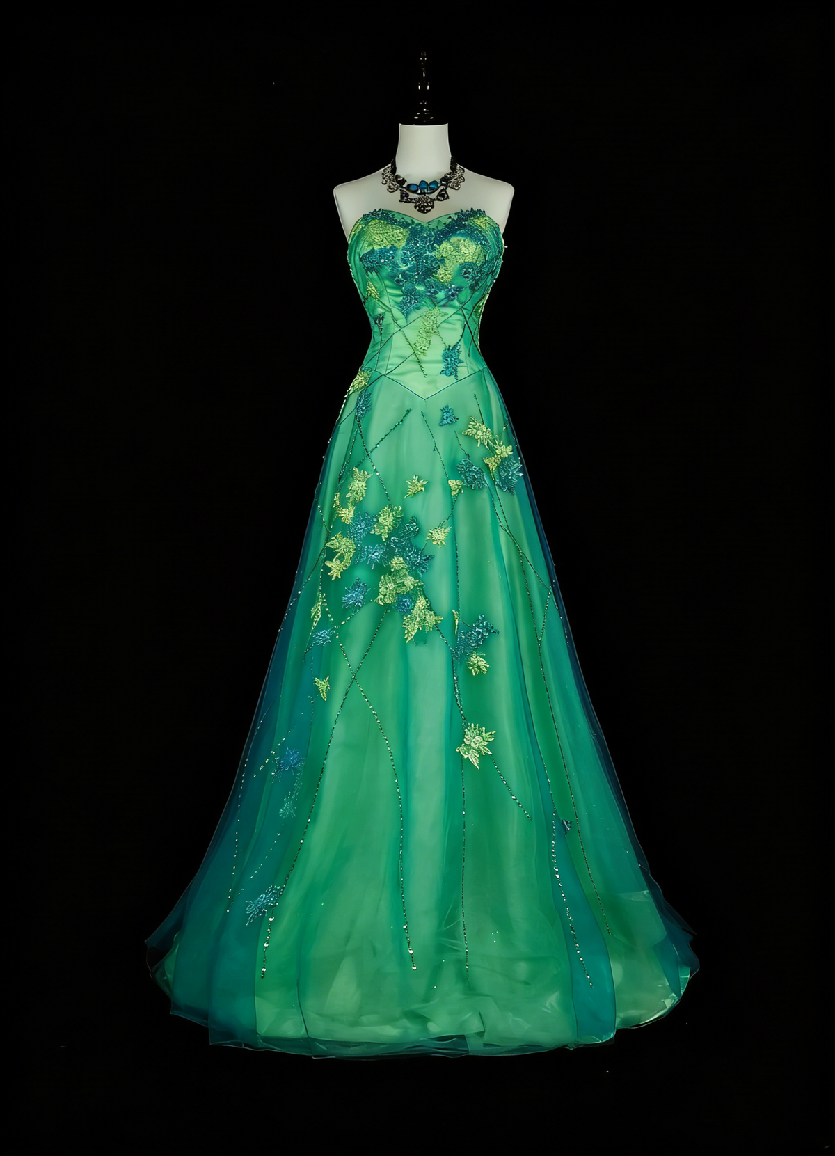 Vintage A Line Sweetheart Green Tulle With Beads Gem Crystals Formal Dress Long Prom Dresses N2699