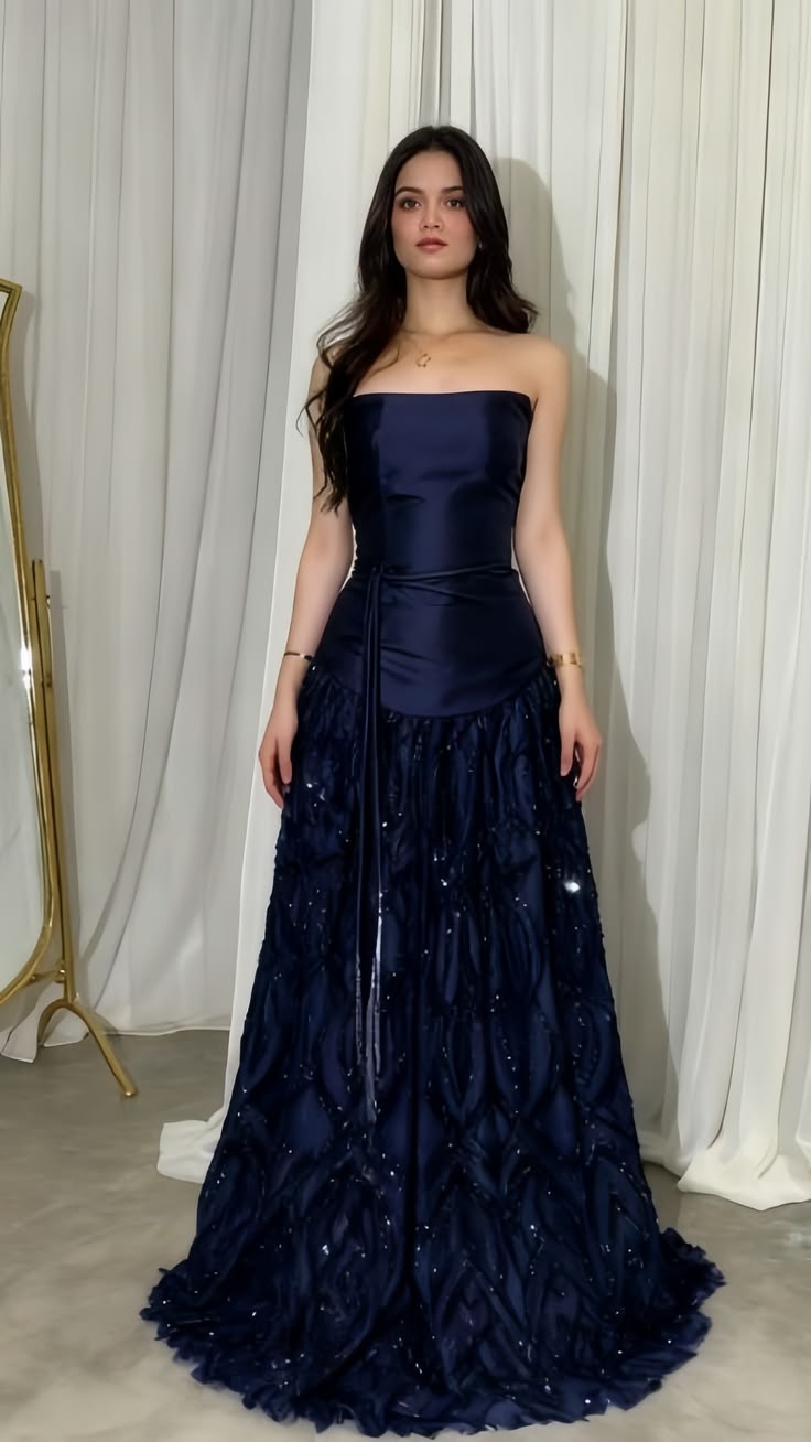 Elegant Straps Sheath Midnight Blue Long Prom Dresses Satin Midnight Blue Evening Gown N1863