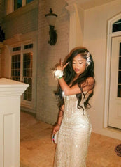 Modest Senior Prom Dresses High Schools Inspiration Mermaid Halter Gold Sequin Long Semi Formal Grad Prom Dress For Teens AB2010
