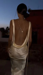 Cheap Mermaid V Neck Yellow Silky Satin Long Formal Fancy Prom Evening Dress Dinner Outfits Classy Party Gowns AB2027