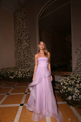 Classy Prom Dresses Impress Outfit A Line Strapless Lilac Tulle Long Semi Formal Party Dress For Teens High Schools AB1967