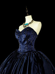 Vintage Ball Gown Sweetheart Navy Blue Tulle 80s Evening Gowns Formal Birthday Dress Long Prom Dresses N1755