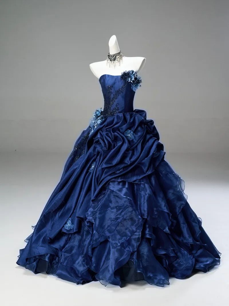 Classy Ball Gown Strapless Navy Blue Long Inspo For Women Girls Formal Party Gowns Long Formal Prom Dresses AB1841