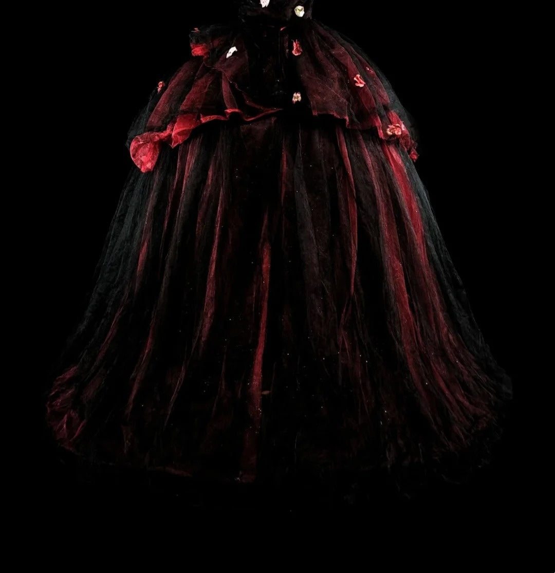 Modest Prom Dresses Ball Gown Strapless Burgundy Tulle With Appliqued Long Quince Dress N3066