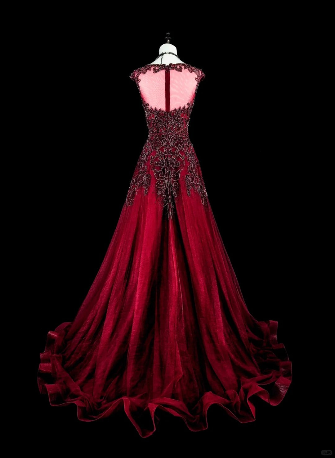 Vintage A line Scoop Burgundy Tulle 70s With Beads Long Prom Gown Party Wear Dresses N1844