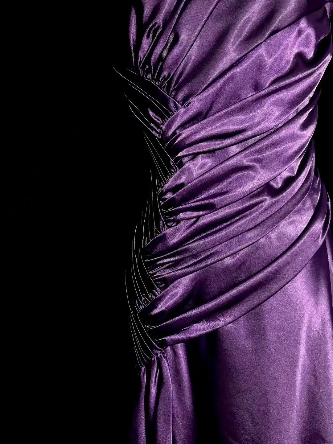 Modest Prom Dresses Mermaid One Shoulder Purple Satin With Ruffled Long Evening Outfits N3432