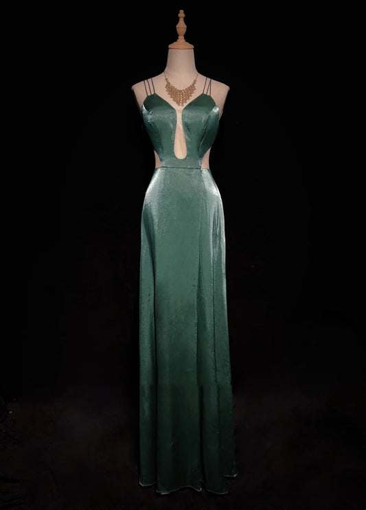 Modest Prom Dresses A line Spaghetti Strap Dark Green Sleeveless Long Formal Evening Outfits N3622