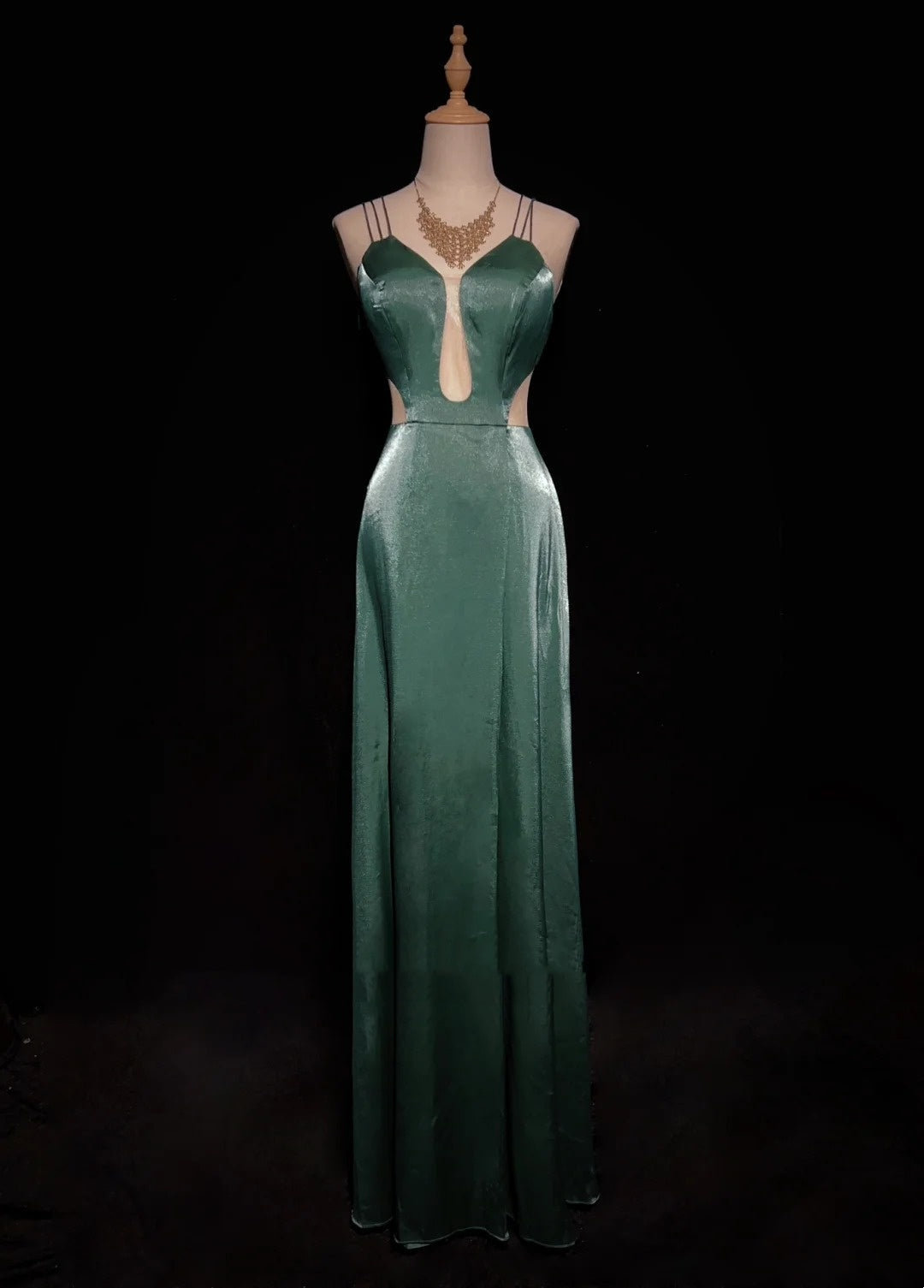 Modest Prom Dresses A line Spaghetti Strap Dark Green Sleeveless Long Formal Evening Outfits N3622