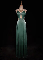 Modest Prom Dresses A line Spaghetti Strap Dark Green Sleeveless Long Formal Evening Outfits N3622