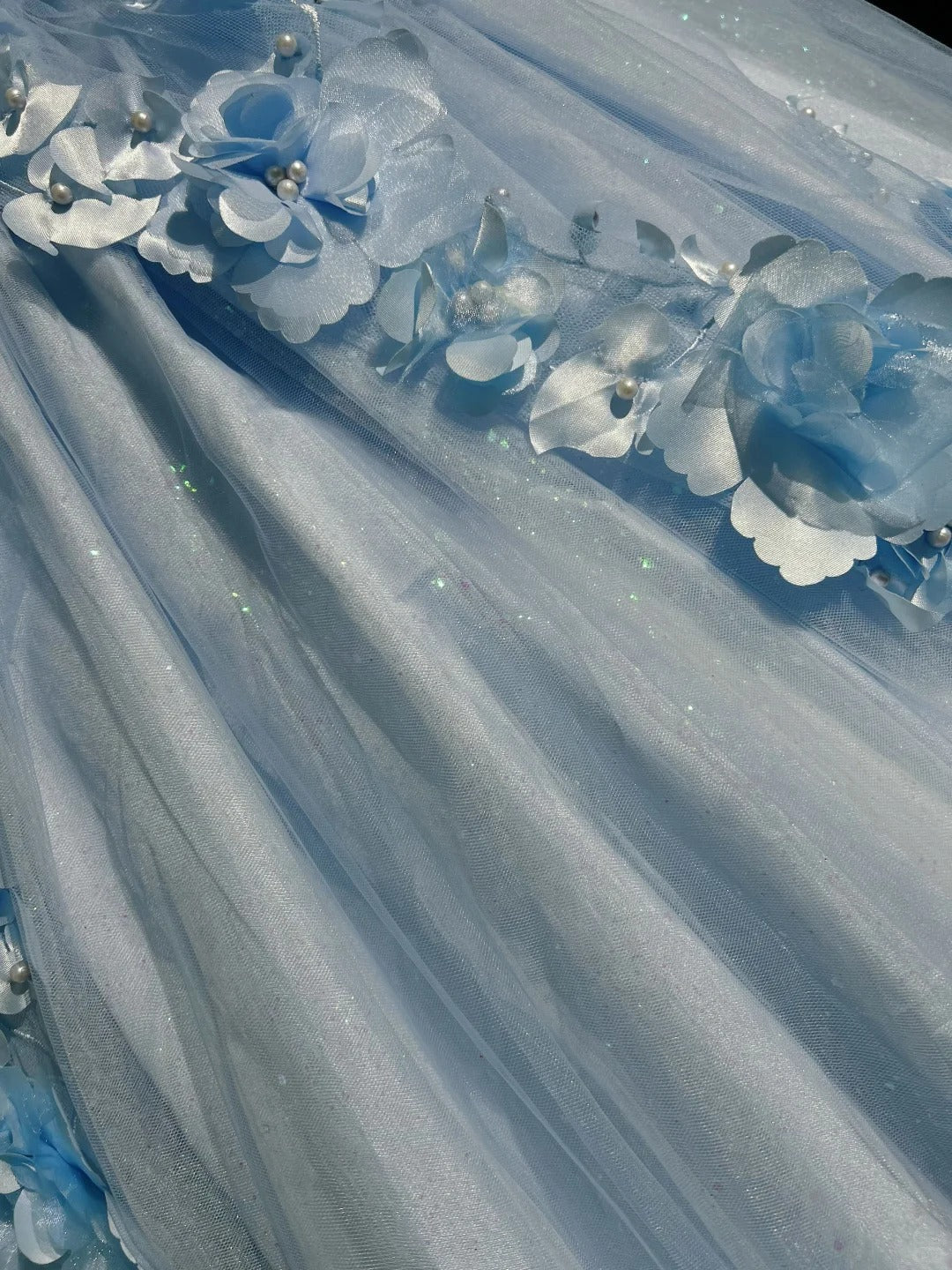 Beautiful Prom Dresses Ball Gown Off The Shoulder Tulle Blue With Appliqued Long Formal Gown N2926