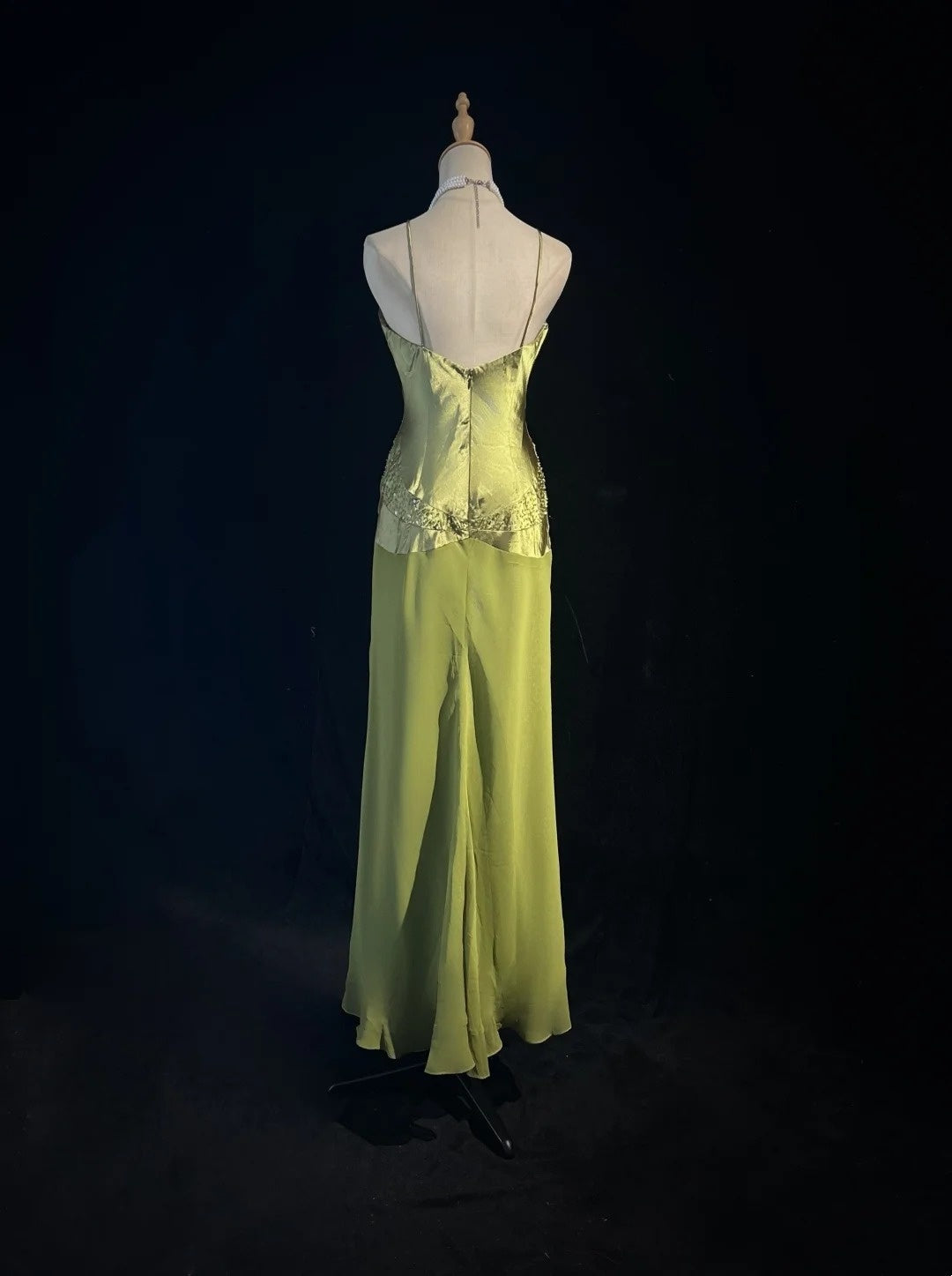 Modest Prom Dresses High Low Spaghetti Strap Green Satin Long Evening Outfits N3472