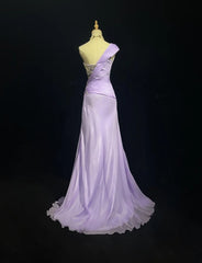 Elegant A Line One Shoulder Lilac Chiffon With Silver Beaded Bodice Formal Dress Long Prom Dresses N2725