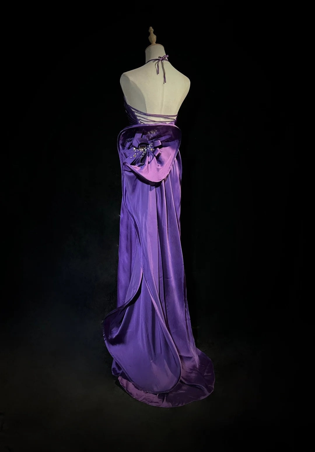 Vintage Prom Dresses Inspo Mermaid Halter Grape Satin Long 1990s With Beading Formal Gowns N3333
