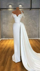 New Arrival Mermaid Sweetheart White Slit Long Prom Dresses Inspo Formal Night Party Dress With Beads AB1653