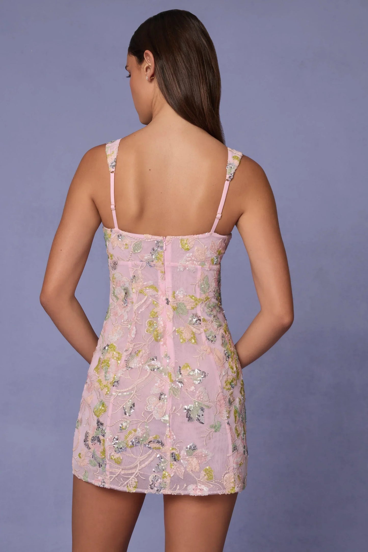 Embellished A-line Mini Dress in Soft Pink