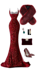 Sparkly Mermaid Spaghetti Straps Sequins Burgundy Long Formal Fancy Prom Evening Dress Dinner Outfits Classy Party Gowns AB2047