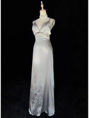 Classy Prom Dresses Inspiration Mermaid Spaghetti Strap Silver Gala Satin Sleeveless Vintage Formal Dress N3181