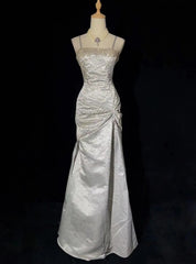 Classy Prom Dresses Inspiration Mermaid Spaghetti Strap Silver Gala Satin Beaded Vintage Formal Dress N3182