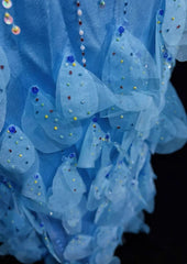 Elegant Sheath Spaghetti Strap Blue Chiffon With Beaded Bodice Formal Dress Long Prom Dresses N2727
