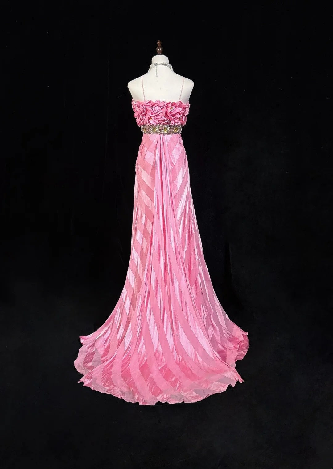 Vintage Prom Dresses Spaghetti Strap Mermaid Pink With Gold Lace Long Formal Evening Outfits N3862