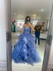 Classy Prom Dresses Impress Outfit Ball Gown Spaghetti Straps Tulle Blue Long Semi Formal Party Dress For Teens High Schools AB1974