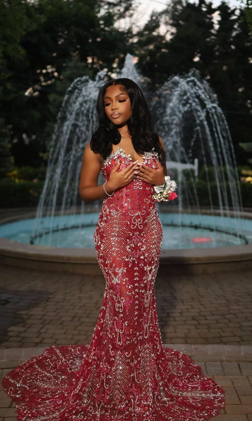 Strapless Mermaid Red Long Prom Dresses For Black Girls Women Sleeveless Party Dress AB1766
