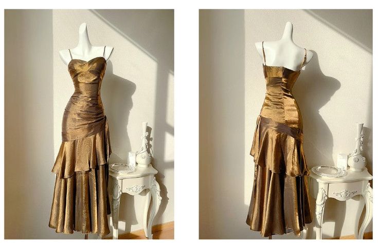 Vintage Spaghetti Straps Blue Chiffon Satin Ruffles Long Prom Dresses Fairytale Evening Dresses N1798