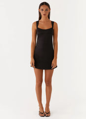 Odette Satin Mini Dress - Black