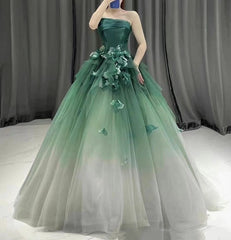 Chic Ball Gown Strapless Green Tulle Long Formal Fancy Prom Evening Dress Dinner Outfits Classy Party Gowns For Teens Girls AB2137