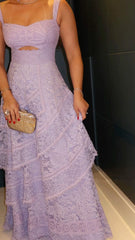 A line Lilac Sweetheart Lace Sleeveless Long Formal Dress Gown 21st Birthday Prom Dresses N2403