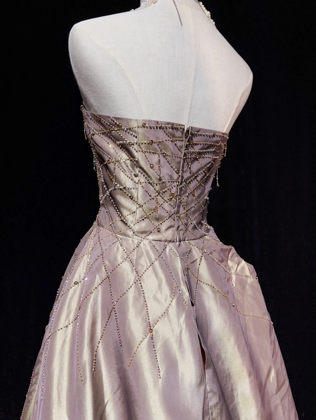 Vintage Prom Dresses Ball Gown Strapless Blush Pink Satin 80s With Beading Long Formal Evening Outfits N3870