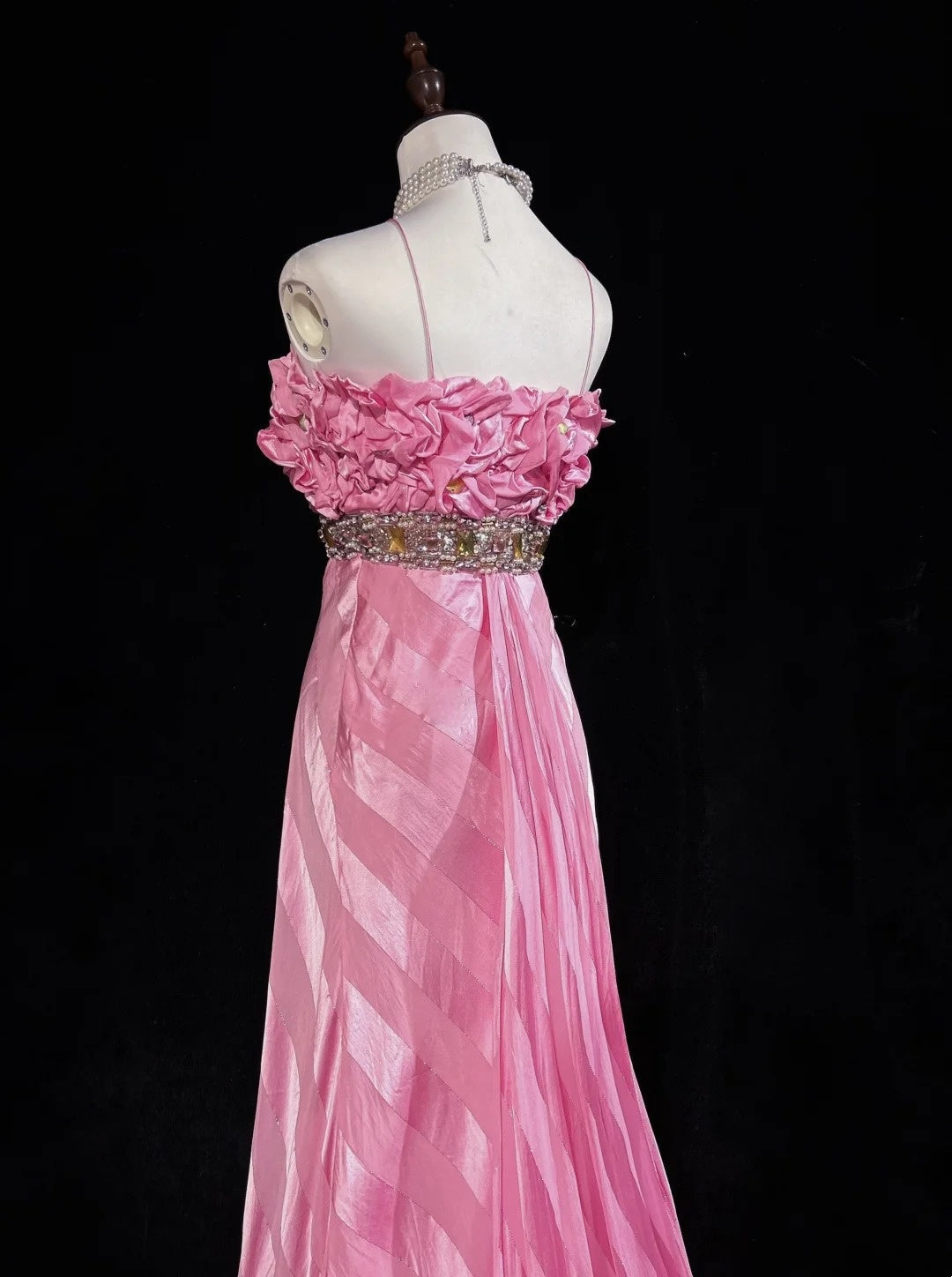 Vintage Prom Dresses Spaghetti Strap Mermaid Pink With Gold Lace Long Formal Evening Outfits N3862