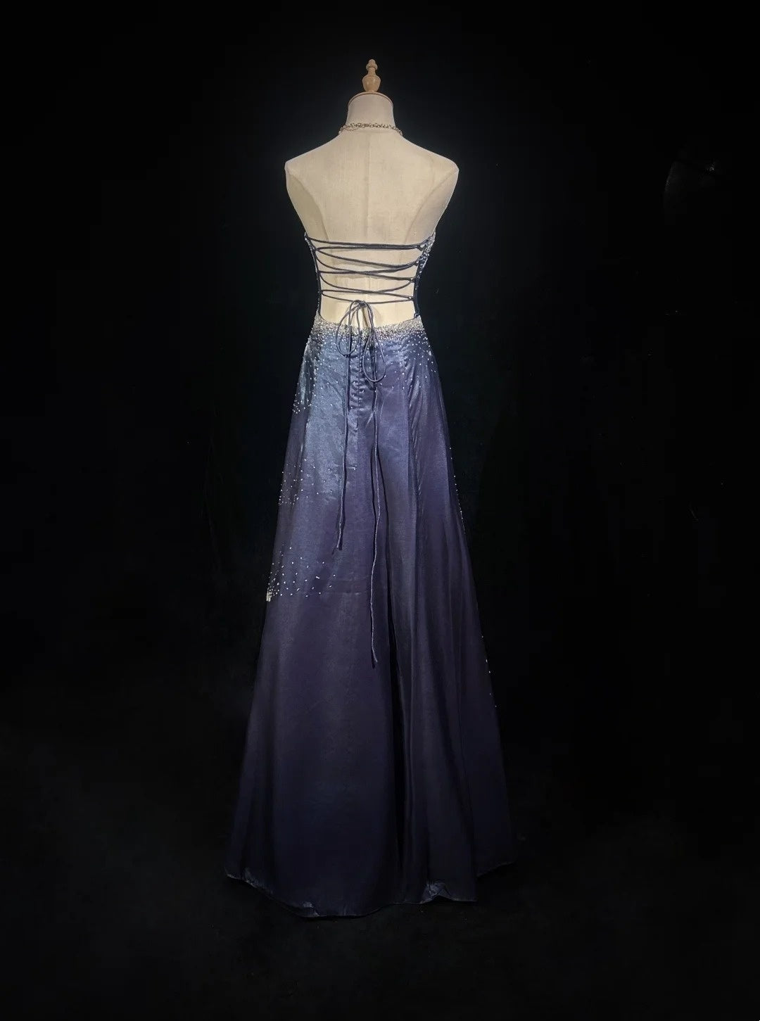 Beautiful Prom Dresses A line Strapless Navy Blue With Beaded Backless Long Formal Evening Outfits N3675