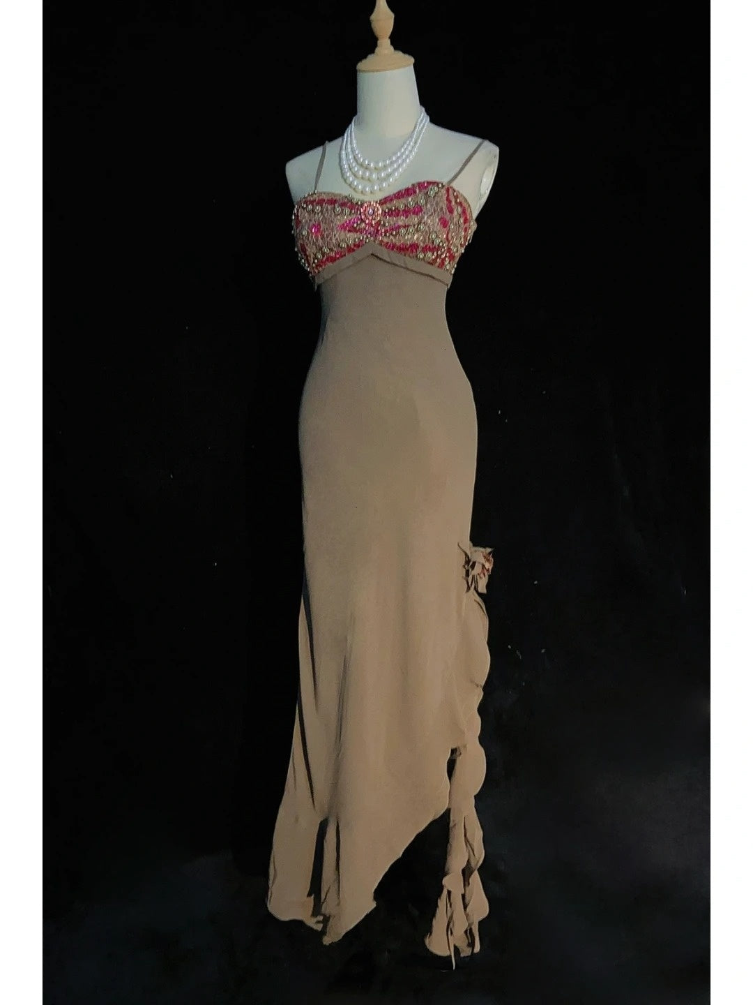 Vintage Prom Dresses 90s Mermaid Spaghetti Strap Chiffon Long Semi Formal Evening Outfits N3655
