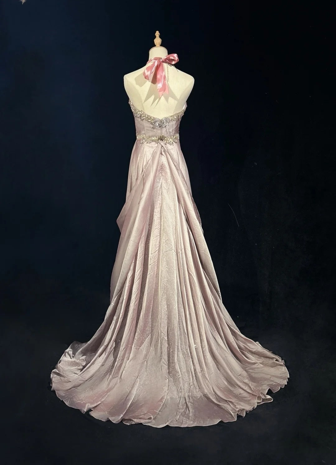 Vintage Prom Aesthetic Dresses A Line Halter Light Pink Chiffon With Beading Long Formal Dress N3034