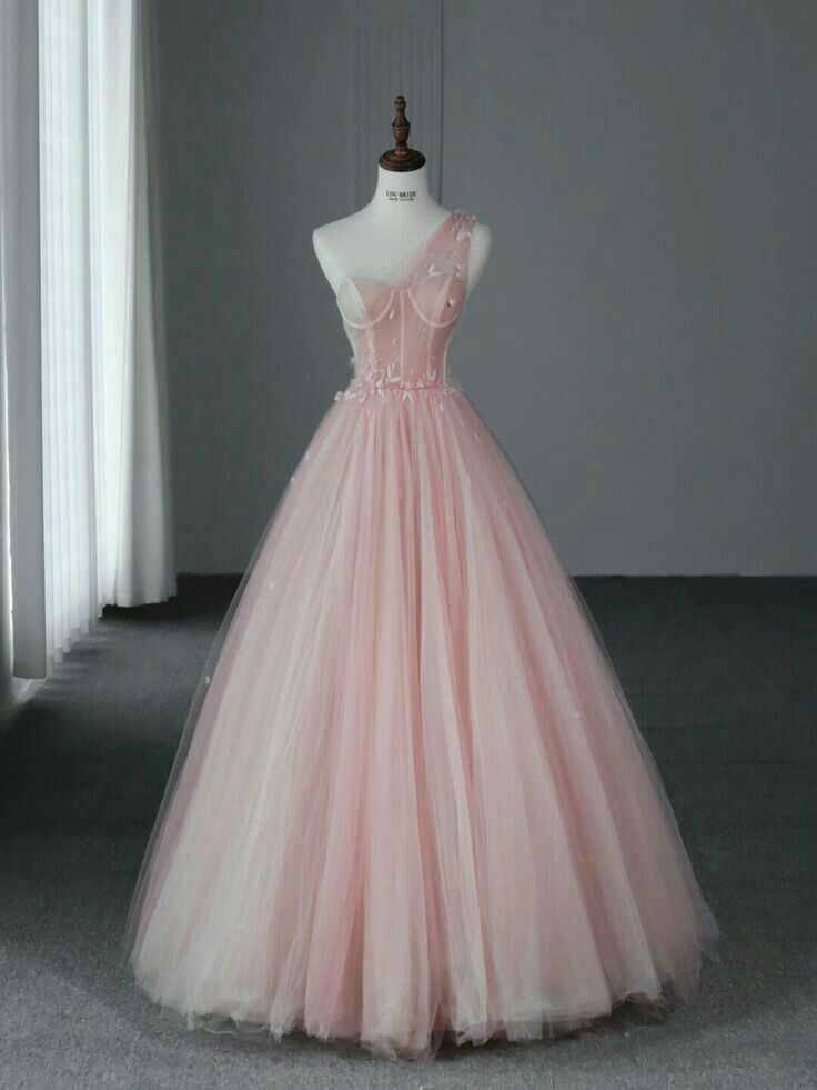 Classic Ball Gown One Shoulder Blush Pink Tulle With Applique Long Prom Dresses Senior Graduation Dance Evening Outfits N028