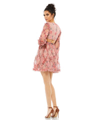 Long Sleeve Floral Print Short Cocktail Dress Floral Print Cocktail Short Long Sleeve Mac Duggal A9151