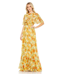 Long Formal Floral Print Cape Sleeve Dress Floral Print & Cape Sleeves Mac Duggal 9201