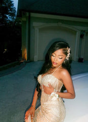 Modest Senior Prom Dresses High Schools Inspiration Mermaid Halter Gold Sequin Long Semi Formal Grad Prom Dress For Teens AB2010