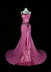 Vintage 1960s Mermaid Sweetheart With Straps Pink Satin Sleeveless Long Prom Formal Dresses N1597