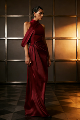 Classy Prom Dresses Inspiration A line High Neck Wine Red Burgundy Satin Long Semi Formal Dance Grad Prom Dress For Teens High Schools AB1969