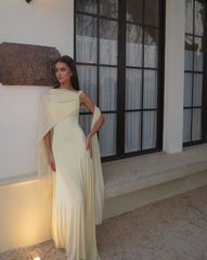 Classy Mermaid Square Neck Slim Yellow Long Formal Fancy Prom Evening Dresses Dinner Outfits Classy Party Gown AB2050