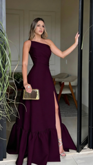 Classy Prom Dresses Inspiration A line One Shoulder Green Satin Long Semi Formal Dance Grad Prom Dresses For Teens AB2071