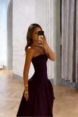 Classy Strapless Pink Split Prom Dresses A-line Party Formal Dress Formal Gowns AB528