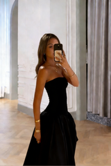 Classy Strapless Pink Split Prom Dresses A-line Party Formal Dress Formal Gowns AB528
