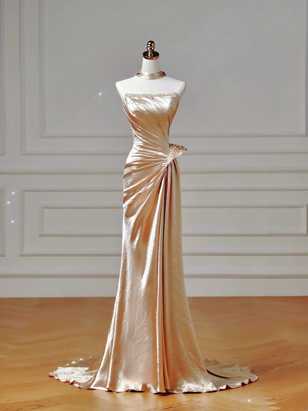 Modest Prom Dresses Aesthetic Mermaid Strapless Gold With Beaded Inspiration Impress Long Party Formal Gown For Teenagers High Schools AQ003