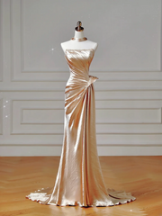 Modest Prom Dresses Aesthetic Mermaid Strapless Gold With Beaded Inspiration Impress Long Party Formal Gown For Teenagers High Schools AQ003